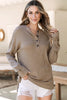 Pale Khaki Rib Textured Henley Knit Top