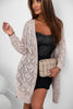 Khaki Hollow-out Openwork Knit Cardigan