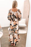 Tie Waist Puff Sleeve Bold Floral Maxi Dress