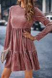 Pale Chestnut Long Sleeve Tiered Ribbed Velvet Dress