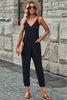 Black Textured Sleeveless V-Neck Pocketed Casual Jumpsuit