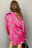 Rose Cheetah Animal Print Button Up Satin Shirt