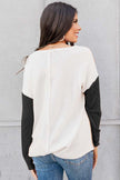 Black Long Sleeve Colorblock Chest Pocket Textured Knit Top