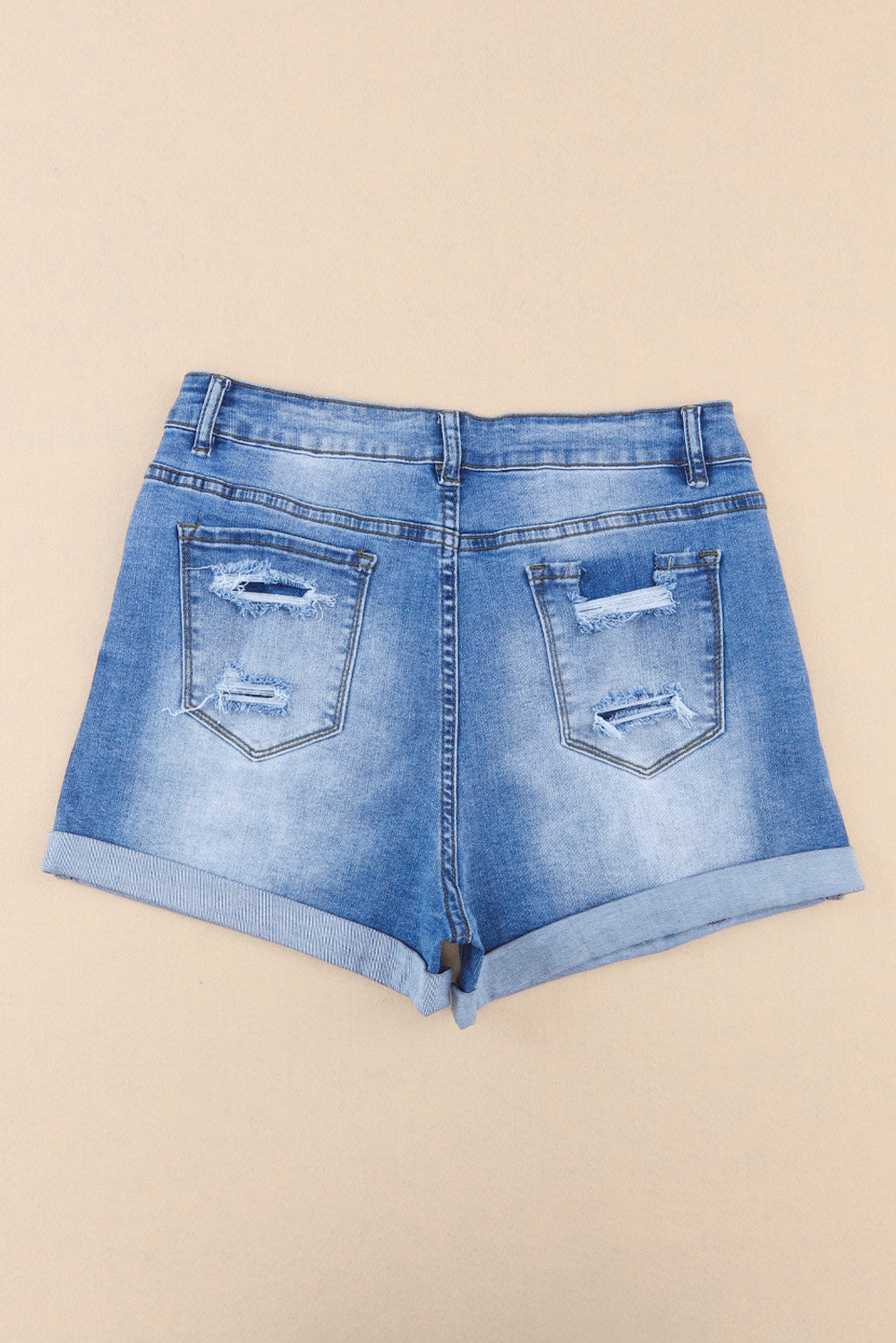 Sky Blue Vintage Distressed High Waist Pocket Denim Shorts