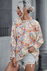 Multicolor Shirred Cuffs Bubble Sleeve Floral Blouse