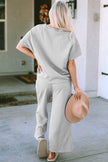 Gray Textured Loose Fit T Shirt and Drawstring Pants Set