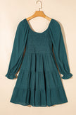 Mist Green Bishop Sleeve Smocked Tiered Mini Dress