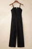 Black Spaghetti Straps Slit Leg Jumpsuit with Pockets