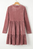 Pale Chestnut Long Sleeve Tiered Ribbed Velvet Dress