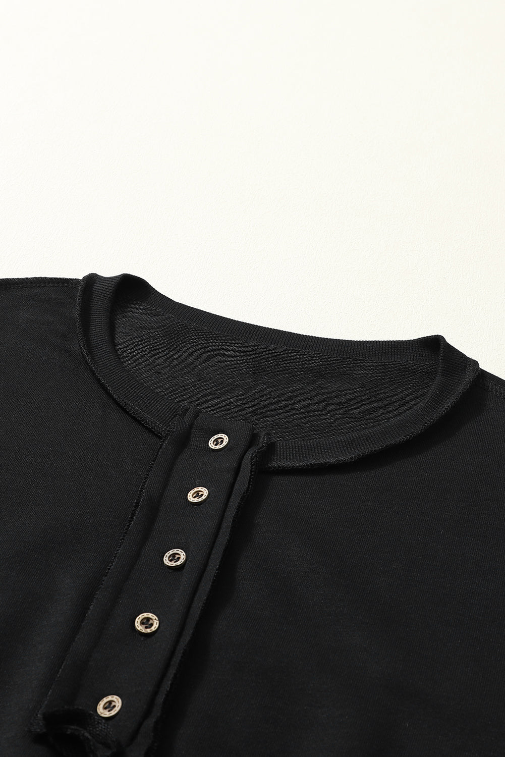 Black Drop Shoulder Henley Buttons Sweatshirt