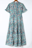 Sky Blue Paisley Print Boho Holiday Ruffle Tiered Maxi Dress