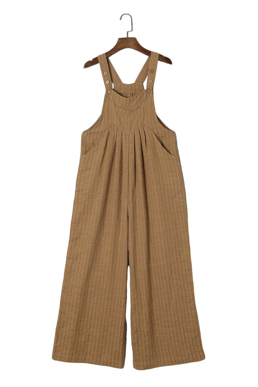 Brown Striped Pleated Wide Leg Pocketed Jumpsuit