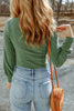 Green U Neck Textured Long Sleeve Top