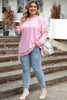 Pink Exposed Seam Leopard Splicing Plus Size Sweatshirt