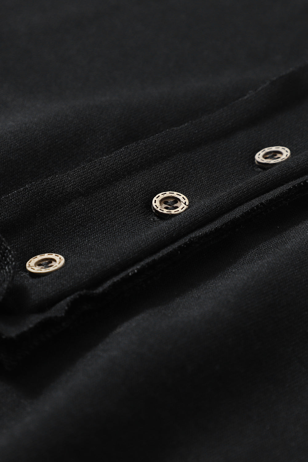 Black Drop Shoulder Henley Buttons Sweatshirt