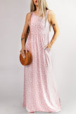 Pink Leopard Print Pocketed Sleeveless Maxi Dress