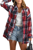 Red Plaid Print Buttoned Shirt Jacket