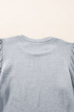 Gray Contrast Ribbed Bishop Sleeve Top