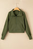 Green Zip Up Stand Collar Ribbed Thumbhole Sleeve Sweatshirt