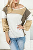 Khaki Exposed Seam Color Block Patchwork Top