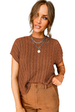 Chestnut Crew Neck Cable Knit Short Sleeve Sweater