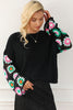 Black Floral Crochet Bell Sleeve Loose Sweater