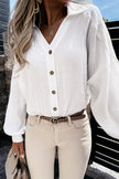 White Turn-down Collar V Neck Crinkled Cuffed Shirt