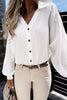 White Turn-down Collar V Neck Crinkled Cuffed Shirt