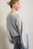 Light Grey Cable Knit Sleeve Drop Shoulder Sweater