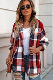 Fiery Red Hooded Plaid Button Front Shacket