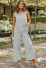 Gray Textured Wide Leg Overall with Pockets