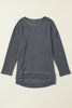 Gray Waffle Knit High Slits Oversized Top