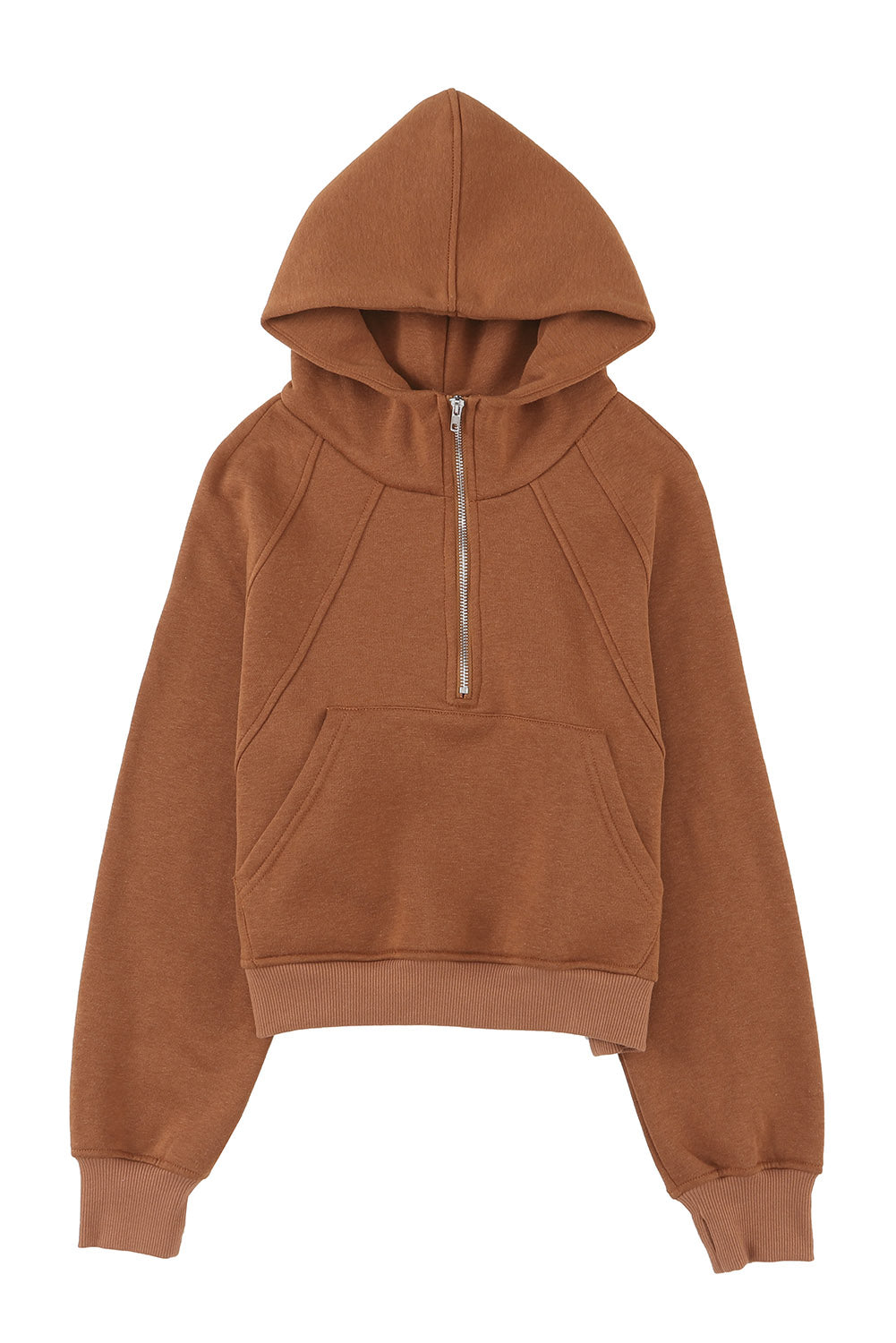 Brown Quarter Zip Kangaroo Pocket Hoodie