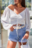 White Drawstring Front Sheer Puff Sleeve Crop Top