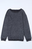 Gray Solid Ribbed Knit Round Neck Pullover Sweatshirt