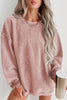 Pink Solid Ribbed Knit Round Neck Pullover Sweatshirt