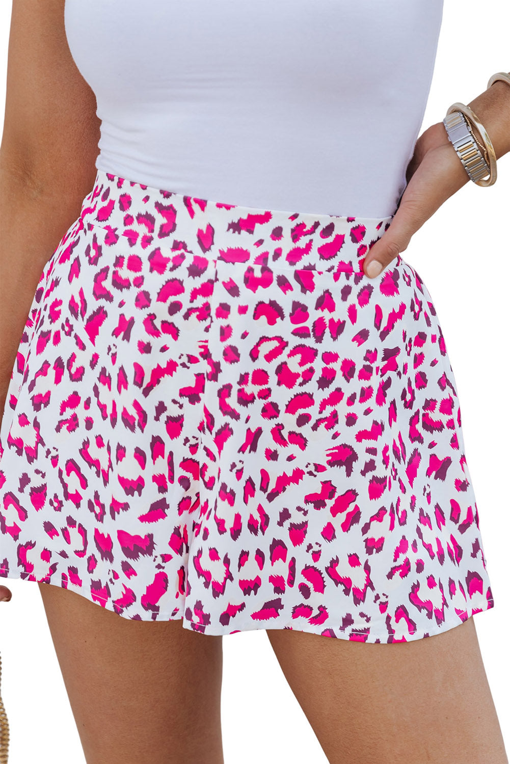 Rose Leopard Print Flutter Casual Shorts