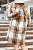 Khaki Plus Size Plaid Flounce Sleeve Button up Shirt Dress