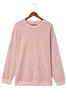 Pink Solid Ribbed Knit Round Neck Pullover Sweatshirt