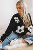 Black Big Flower Pattern Knit Sweater