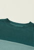 Green Color Block Long Sleeve Ribbed Loose Top