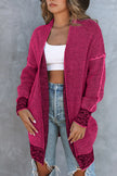 Pink Plaid Knitted Long Open Front Cardigan