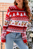 Red Christmas Elk Printed Knitted Long Sleeve Sweater