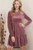 Pale Chestnut Long Sleeve Tiered Ribbed Velvet Dress