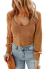 Brown U Neck Textured Long Sleeve Top