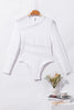 White Mesh Splicing Back Cutout Long Sleeve Bodysuit