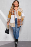 Golden Apricot Plus Size Plaid Patchwork Button up Shacket