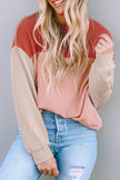 Fiery Red Color Block Long Sleeve Ribbed Loose Top