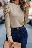 Khaki Buttoned Puff Long Sleeve Sheath Top