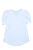 White Puff Sleeve V-Neck T-Shirt